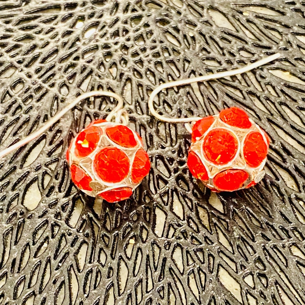 Festive Handmade Elegant Red and silver ball Dangle Earrings